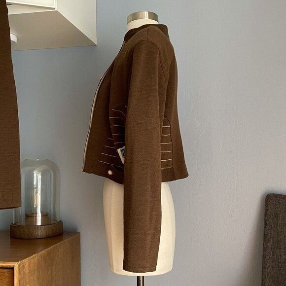 Vtg 80s CHAUMIERE aux TRICOTS Paris Wool Blend Knit Jacket Skirt Suit Brown - Picture 6 of 12